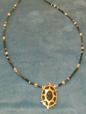 Taxco Black Onyx, Sterling Silver and 14K Gold Necklace 20"
